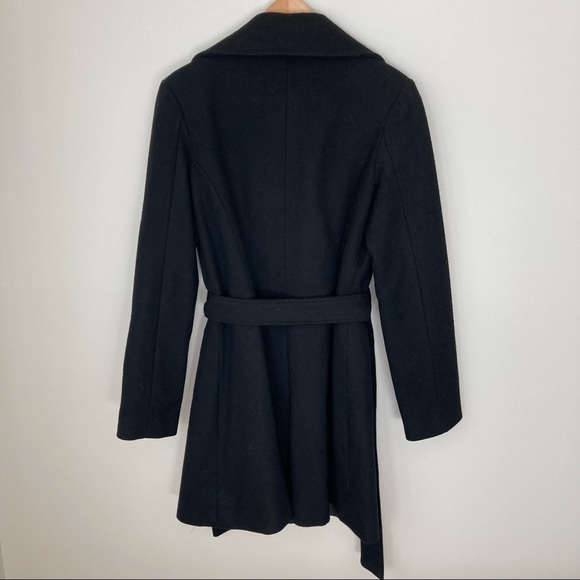 Black Wool Winter Belt Tie Coat - Picture 3 of 7